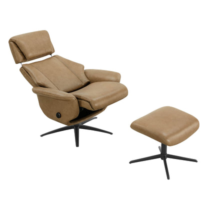 Leslie Genuine Leather Swivel Reclining Chair & Ottoman