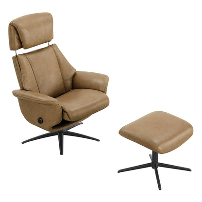 Leslie Genuine Leather Swivel Reclining Chair & Ottoman