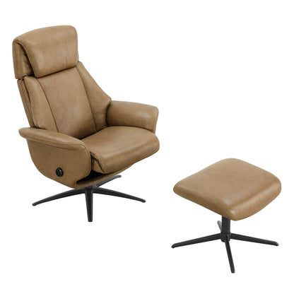 Leslie Genuine Leather Swivel Reclining Chair & Ottoman