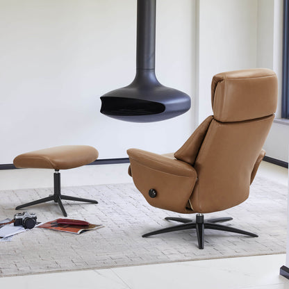 Leslie Genuine Leather Swivel Reclining Chair & Ottoman