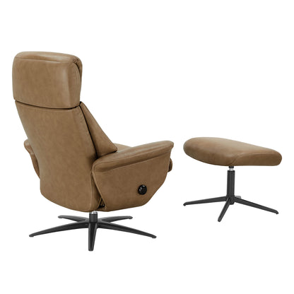 Leslie Genuine Leather Swivel Reclining Chair & Ottoman