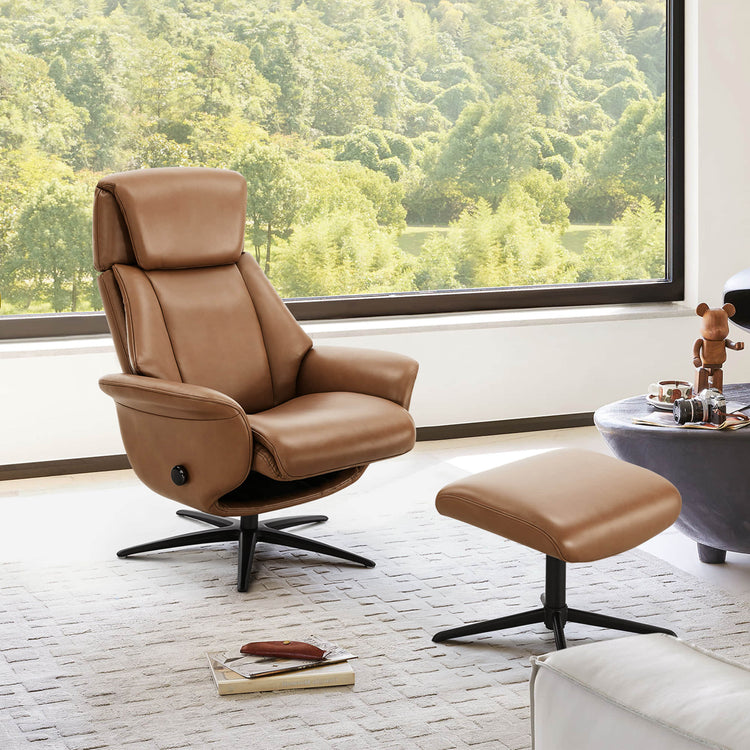 Leslie Genuine Leather Swivel Reclining Chair & Ottoman