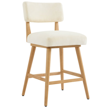 Lovy Modern Wood Base Swivel Bar Stool (Set of 2）
