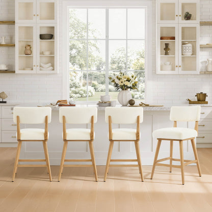 Lovy Modern Wood Base Swivel Bar Stool (Set of 2）