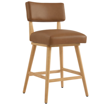 Lovy Modern Wood Base Swivel Bar Stool (Set of 2）