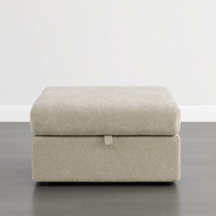 Maisie modular ottoman with storage in taupe chenille fabric