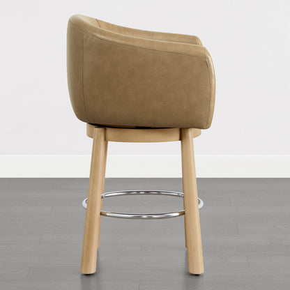 Mateo Barrel Genuine Leather Swivel Bar Stool (Set of 2)