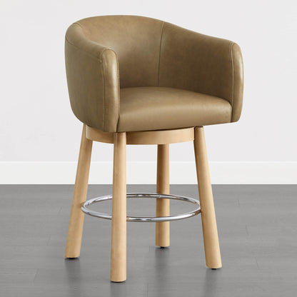 Mateo Barrel Genuine Leather Swivel Bar Stool (Set of 2)