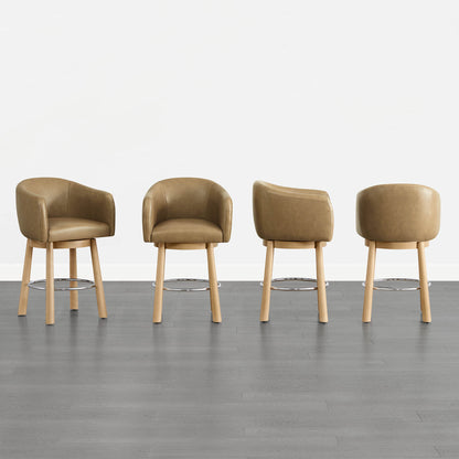 Mateo Barrel Genuine Leather Swivel Bar Stool (Set of 2)