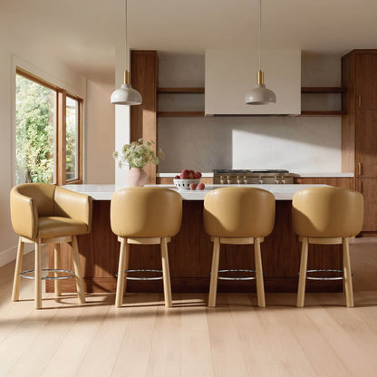 Mateo Barrel Genuine Leather Swivel Bar Stool (Set of 2)