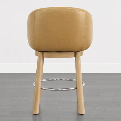 Mateo Barrel Genuine Leather Swivel Bar Stool (Set of 2)