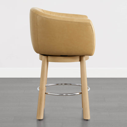 Mateo Barrel Genuine Leather Swivel Bar Stool (Set of 2)