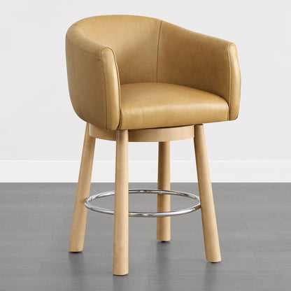 Mateo Barrel Genuine Leather Swivel Bar Stool (Set of 2)