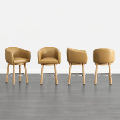 Mateo Barrel Genuine Leather Swivel Bar Stool (Set of 2)