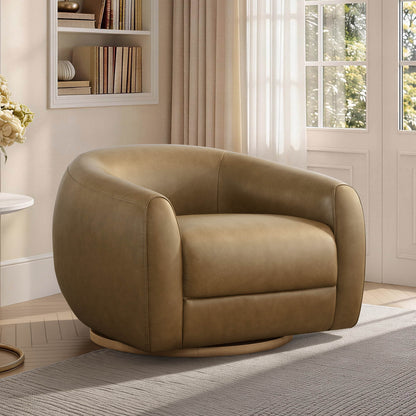 Mateo Modern Genuine Leather Swivel Accent Chair