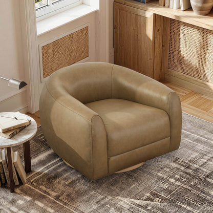 Mateo Modern Genuine Leather Swivel Accent Chair