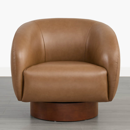 Maverick Genuine Leather Sculptural Wood Base Accent Chair