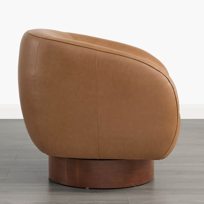 Maverick Genuine Leather Sculptural Wood Base Accent Chair