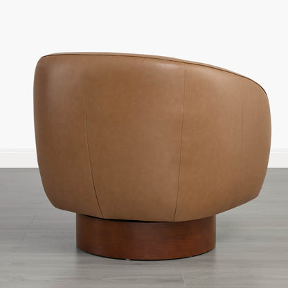 Maverick Genuine Leather Sculptural Wood Base Accent Chair