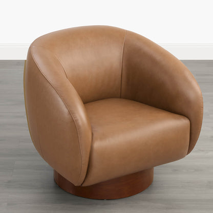 Maverick Genuine Leather Sculptural Wood Base Accent Chair