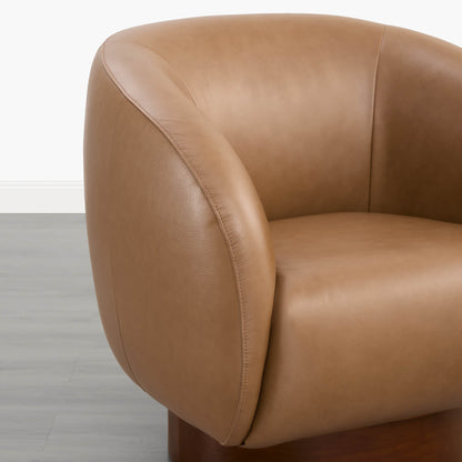 Maverick Genuine Leather Sculptural Wood Base Accent Chair