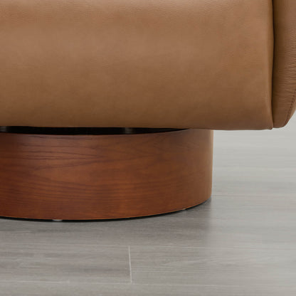 Maverick Genuine Leather Sculptural Wood Base Accent Chair