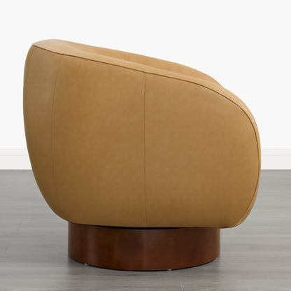 Maverick Genuine Leather Sculptural Wood Base Accent Chair