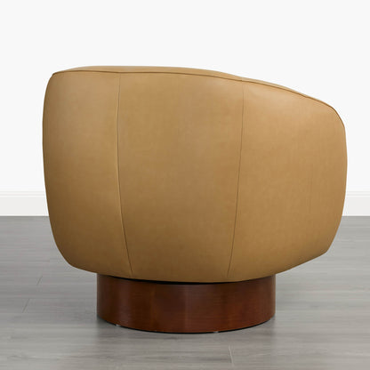 Maverick Genuine Leather Sculptural Wood Base Accent Chair