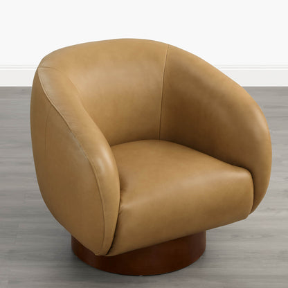 Maverick Genuine Leather Sculptural Wood Base Accent Chair