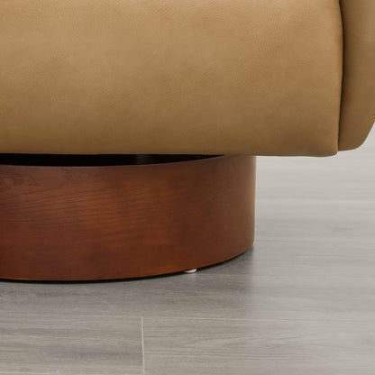 Maverick Genuine Leather Sculptural Wood Base Accent Chair