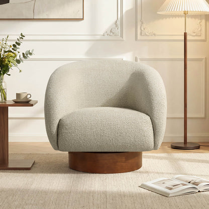 Maverick Genuine Leather Sculptural Wood Base Accent Chair