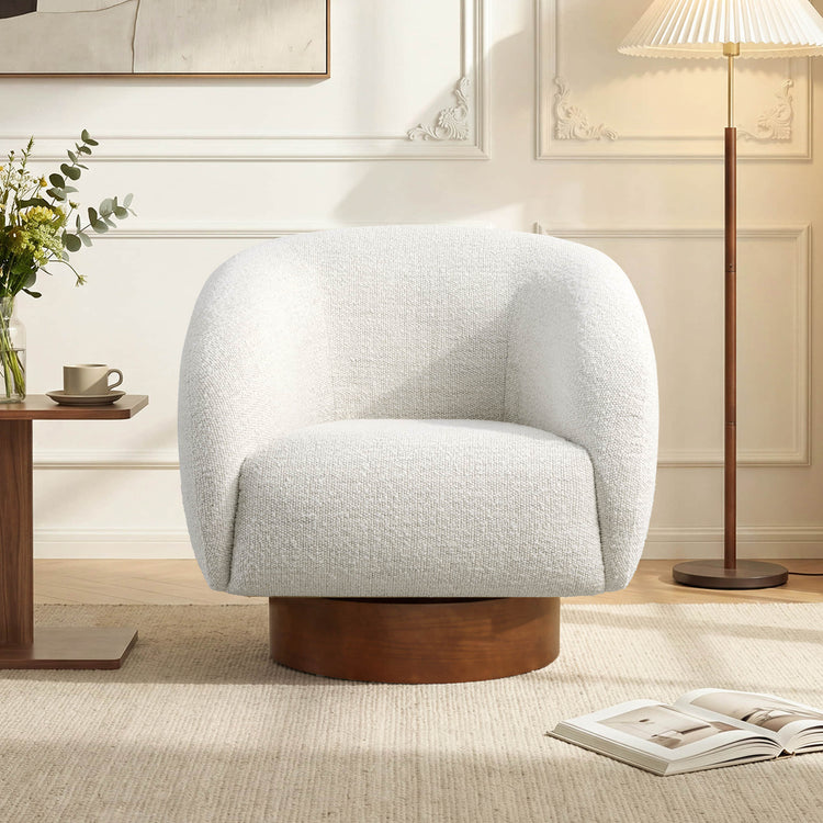 Maverick Genuine Leather Sculptural Wood Base Accent Chair