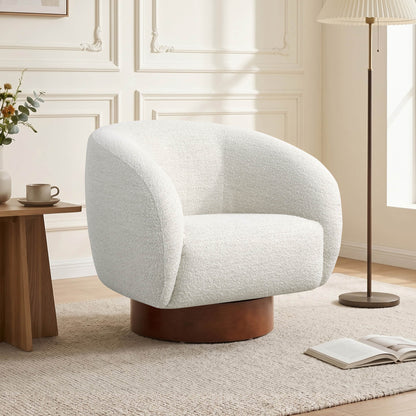 Maverick Genuine Leather Sculptural Wood Base Accent Chair