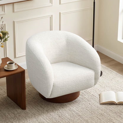 Maverick Genuine Leather Sculptural Wood Base Accent Chair