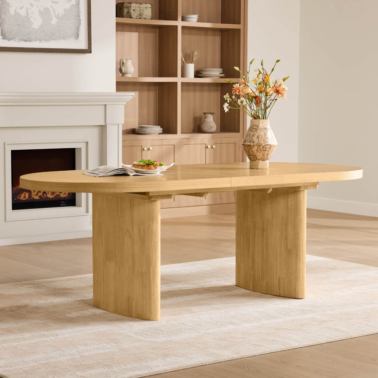 Merlin extendable oak wood dining table with monolithic legs, 70.9