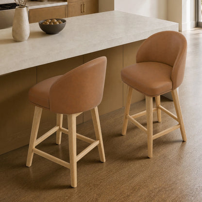 Nova Swivel Curved Counter Stool with Wood Leg (set of 2)