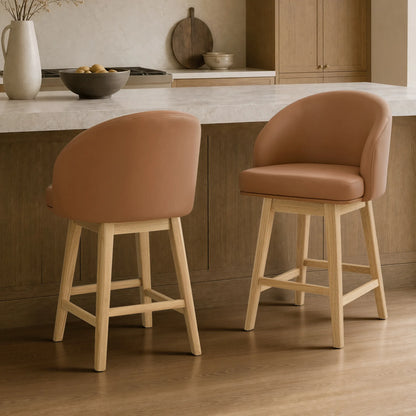 Nova Swivel Curved Counter Stool with Wood Leg (set of 2)