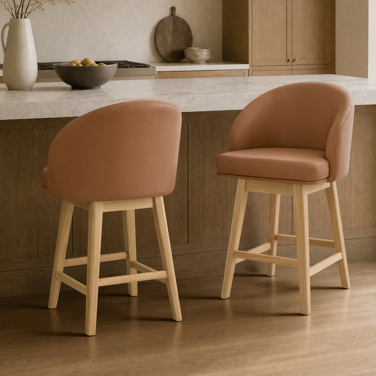 Nova Swivel Curved Counter Stool with Wood Leg (set of 2)