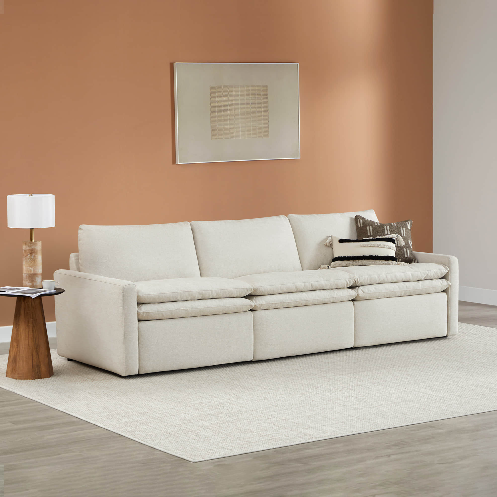 Light beige Ohana 3-Seat Motion Modular Sofa with plush cushions in modern living room - CHITA Living