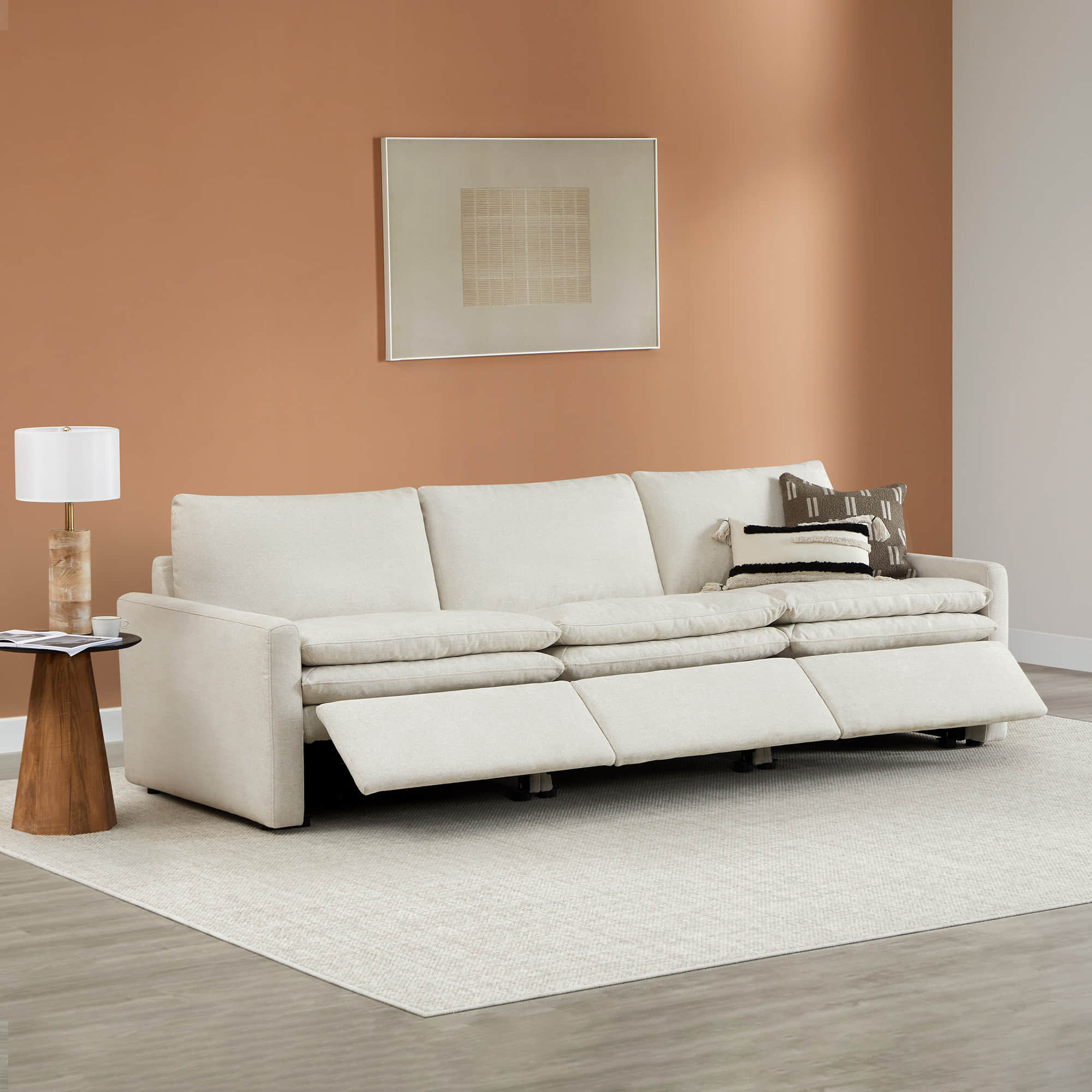 Light beige Ohana 3-Seat Motion Modular Sofa with extended reclining seats - CHITA Living