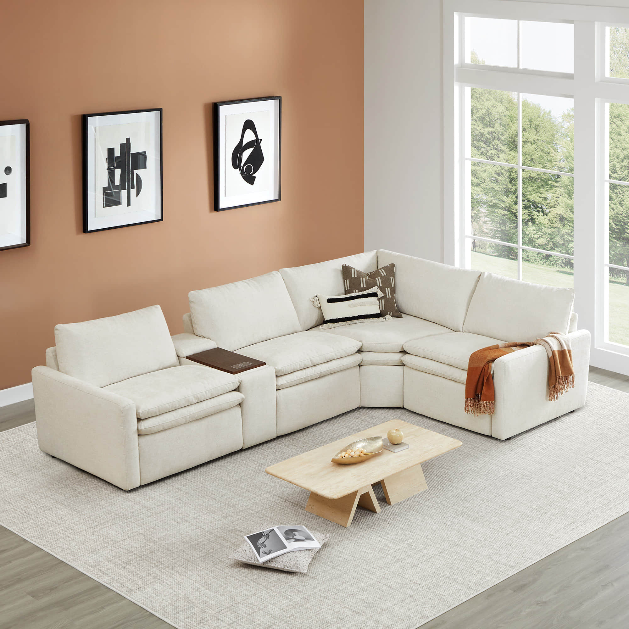 Light beige Ohana 4-Seat Motion Modular Sofa in L-shape with reclining feature for comfort - CHITA Living