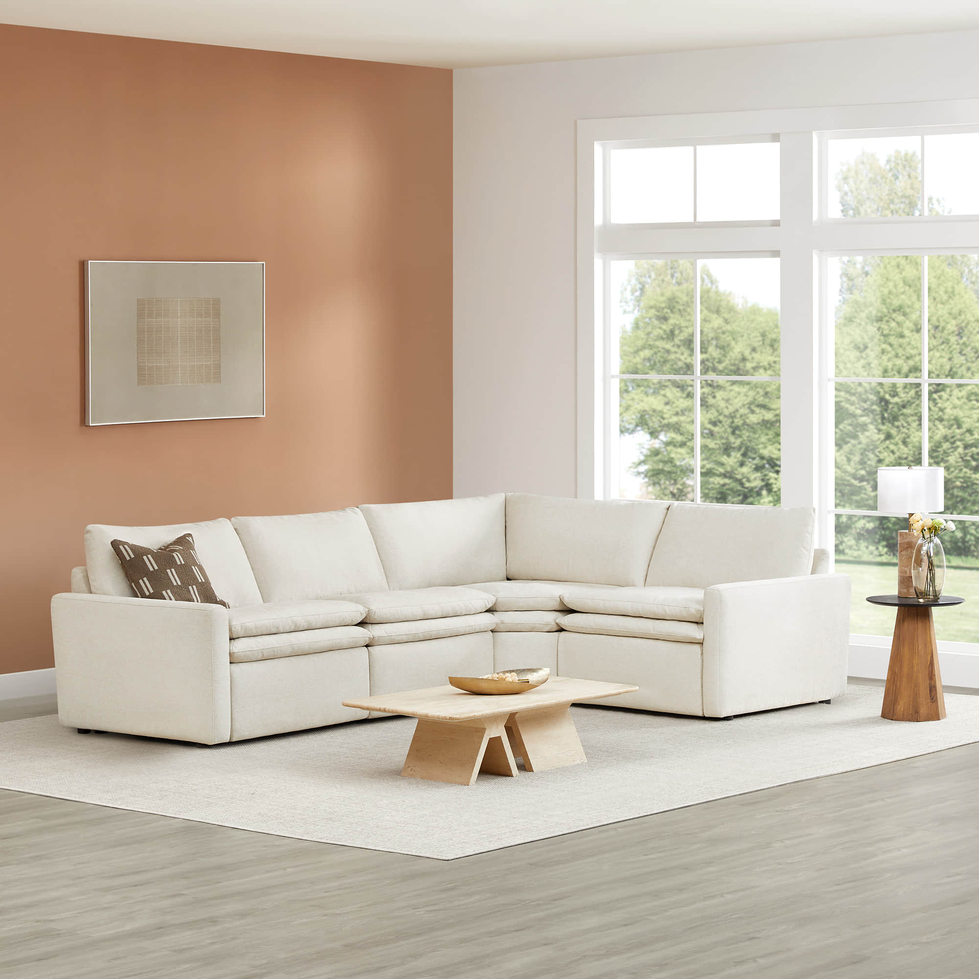 Spacious neutral Ohana 4-Seat Motion Modular Sofa in modern living room setting - CHITA Living