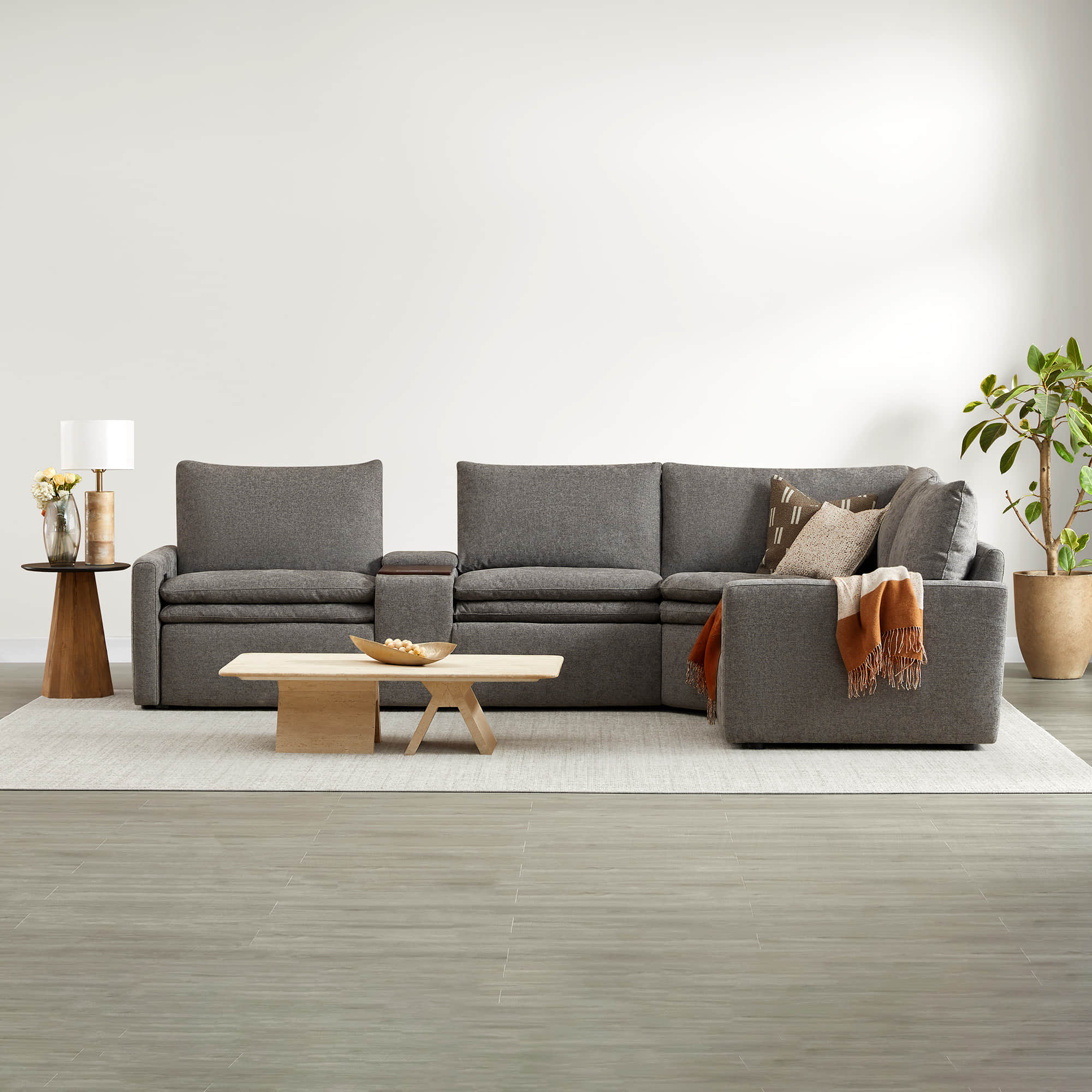 Grey Ohana 4-Seat Motion Modular Sofa with spacious seating and console in modern decor - CHITA Living