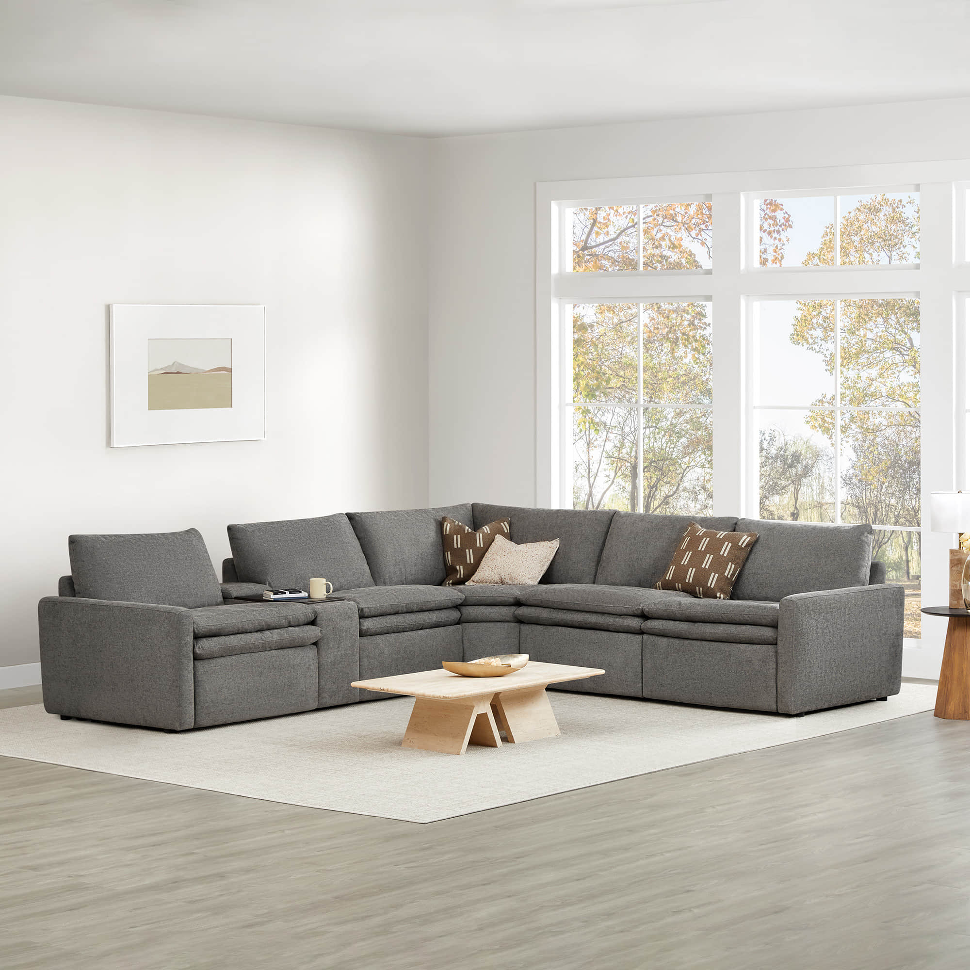 Ohana 5-seat modular sofa in soft grey with large windows, perfect for modern living - CHITA Living