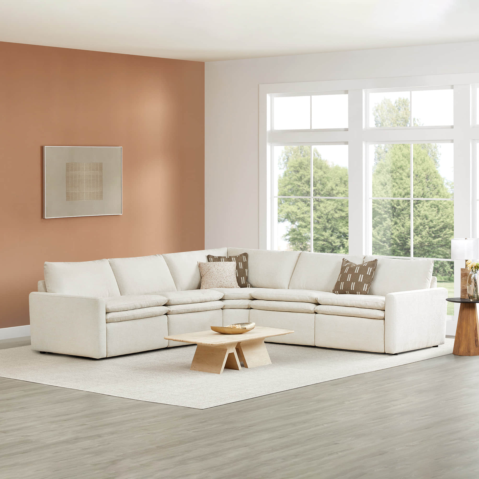 L-shaped Ohana 5-seat modular sofa in soft beige with plush cushions for modern living - CHITA Living