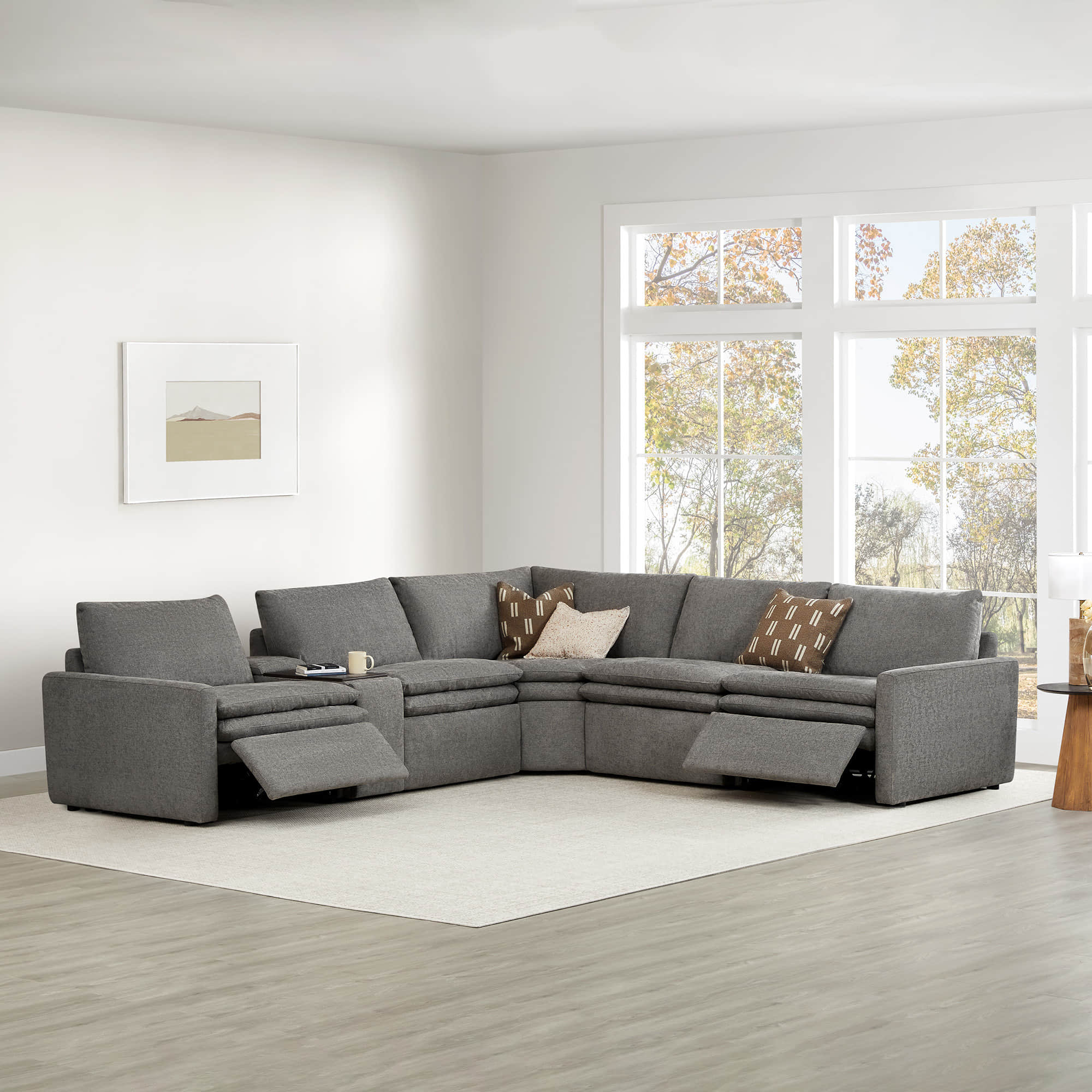 Grey Ohana 5-seat modular sofa in spacious living room with recliner feature - CHITA Living