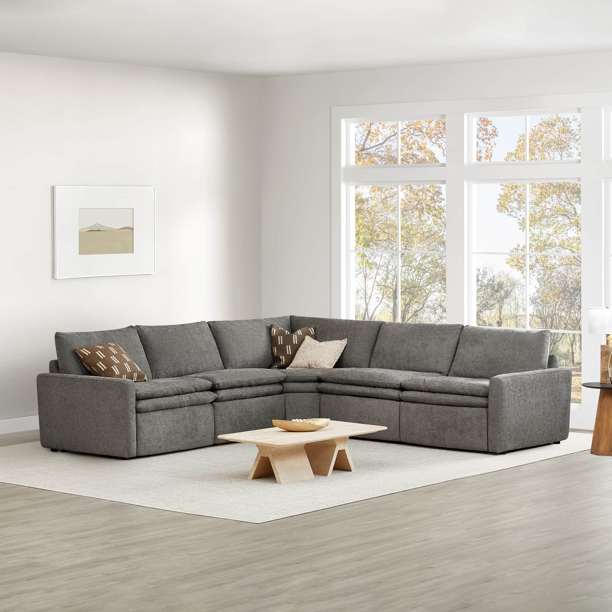 Ohana 5-seat modular sofa in grey with plush cushions in modern living room setting - CHITA Living