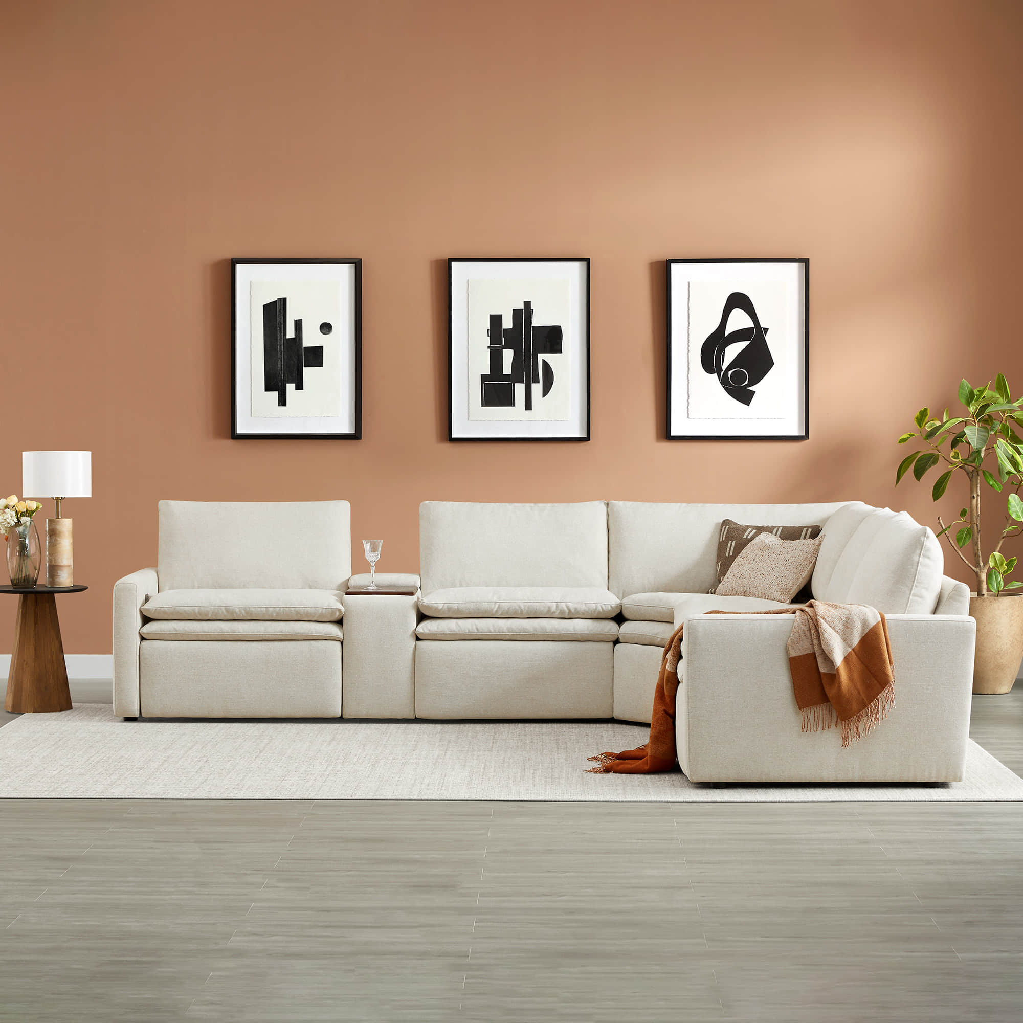 Ohana 5-seat modular sofa in soft beige with plush cushions and a cozy living room backdrop - CHITA Living