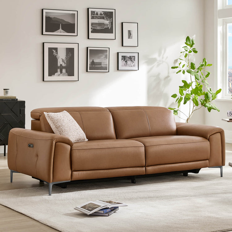 Owen Genuine Leather Reclining Sofa with Power Headrest