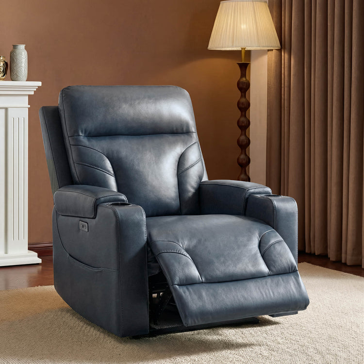 Raven Wall Hugger Genuine Leather Power Recliner with Cup Holders